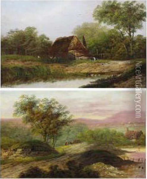 Rustic Dwelling By A Pond Oil Painting - Charles Morris