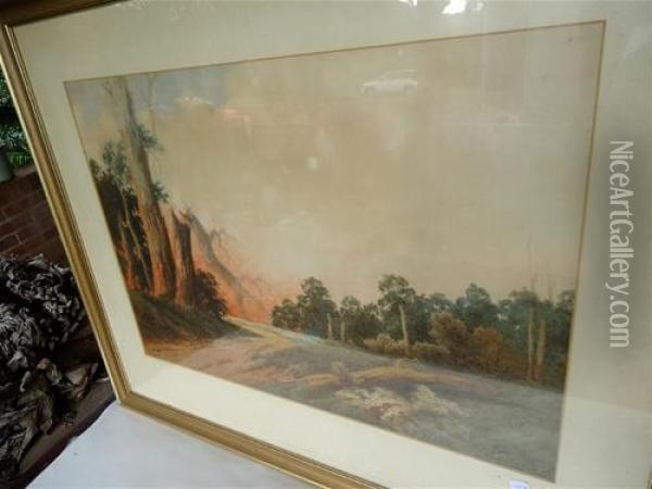 Landscape With Bushfire Oil Painting - Gladstone Eyre