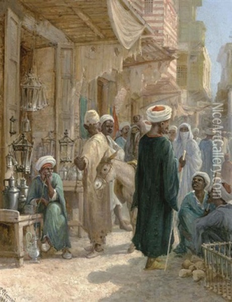A View Of The Sharia Al-muizz Il-din Allah, Near Bayn Al-qasrayn, Cairo Oil Painting - Girolamo Gianni