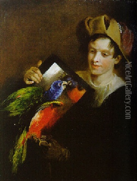 A Boy With A Parrot Oil Painting - Martin Ferdinand Quadal