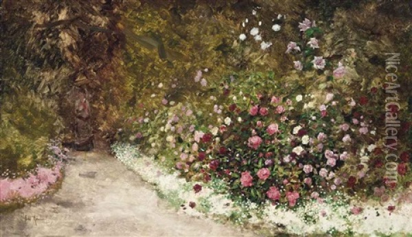 A Stroll In The Garden Oil Painting - Antoine Edouard Joseph Moulinet