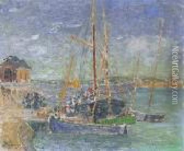 Bretagne, Le Petit Embarcadere Dans Lestuaire Oil Painting - Emile Alfred Dezaunay