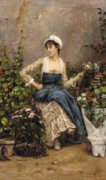 The Flower Seller Oil Painting - Louis Eugene Leroux