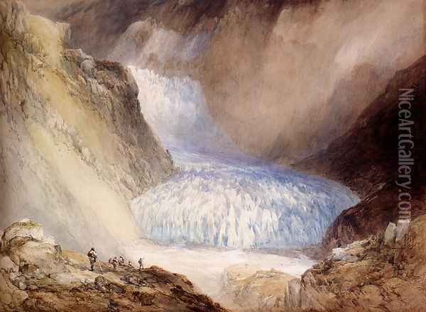 Glacier Du Rhone And The Garlingstock, Pass Of The Furca, Switzerland Oil Painting - William Callow