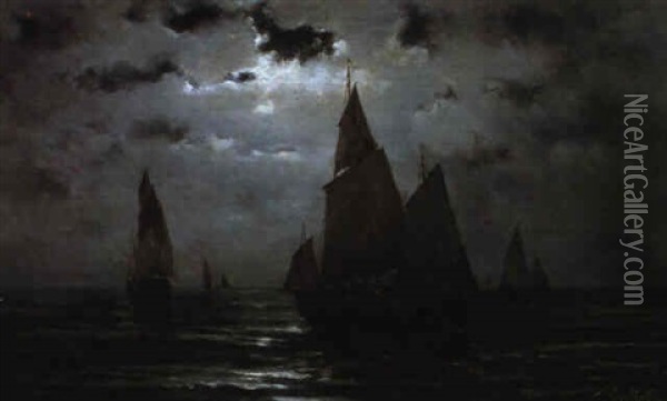 Nachtlicher Fischfang Oil Painting - Pierre Emile Berthelemy