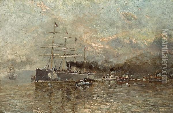 President Ulysses S. Grant's Return To Americaaboard The Ship 'city Of Tokyo' Of The Pacific Mail Steamshipcompany Oil Painting - William Alexander Coulter