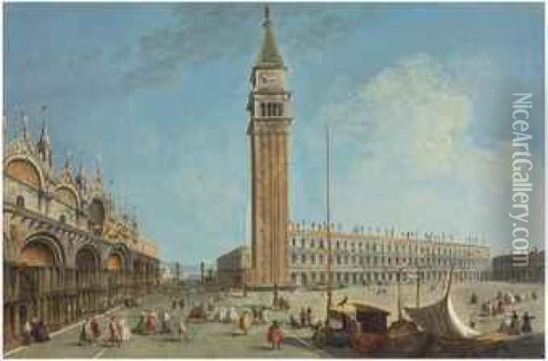 The Piazza San Marco, Venice, From The Torre Dell' Orologio,looking South Oil Painting - Michele Marieschi