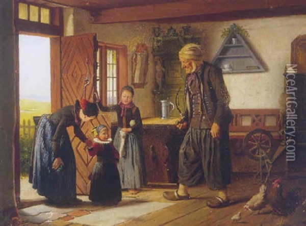 Besoget Hos Bedstefar Oil Painting - Johann Julius Exner