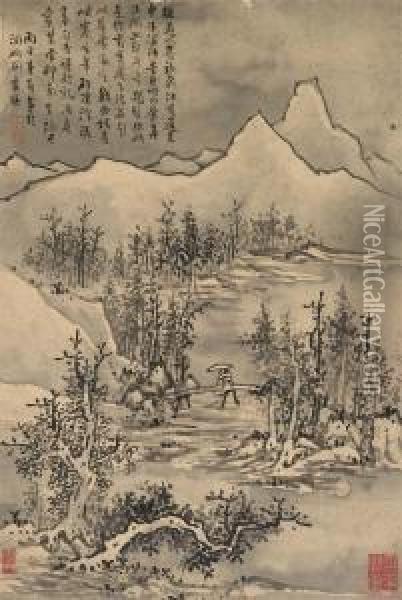 Landscape In Snow Oil Painting - Lan Ying