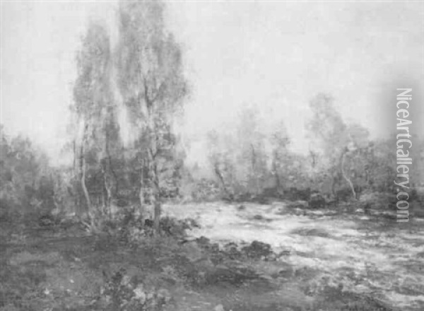 A River In Spate Oil Painting - Archibald Kay