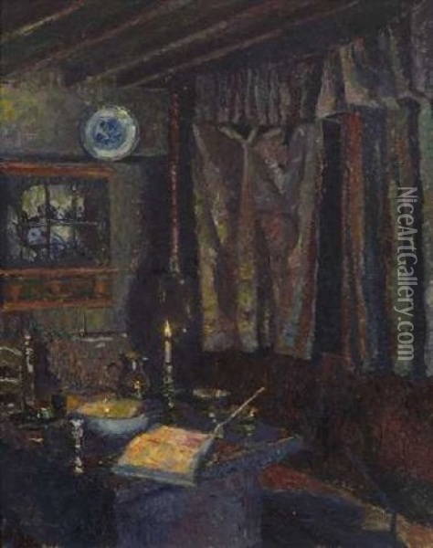 Interieur Bei Kerzenlicht Oil Painting - August Von Brandis