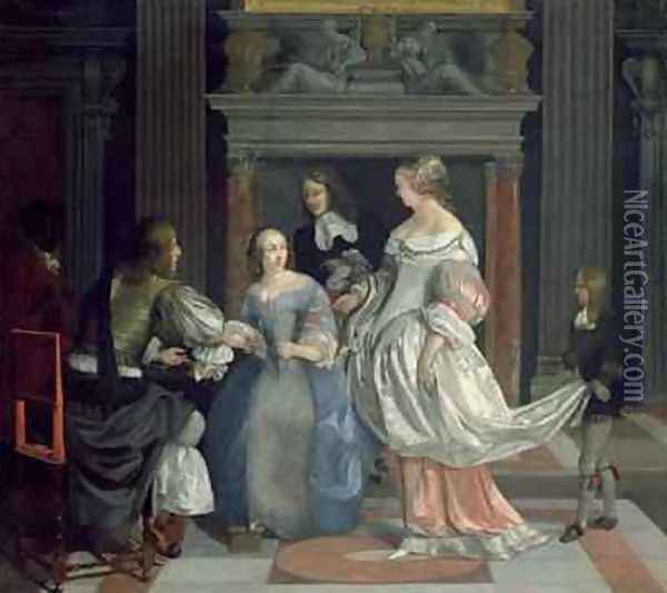 An Interior with Ladies and Gentlemen at Cards mid 1660s Oil Painting - Eglon van der Neer