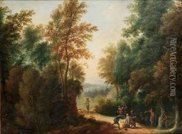 A Wooded Landscape With Bandits On A Track Oil Painting - Johann Christian Brand
