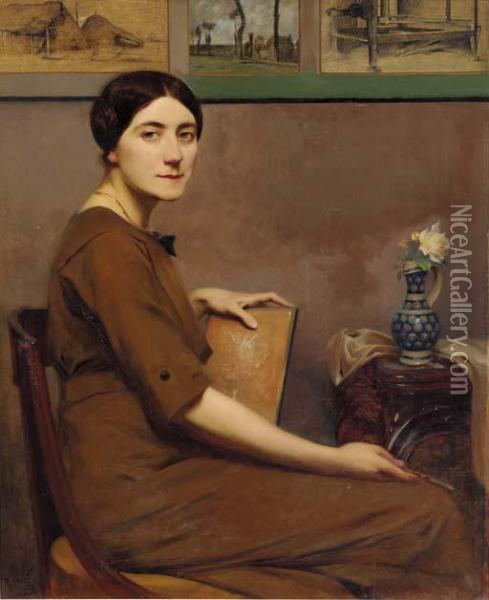 Portrait Of A Lady Artist Oil Painting - Rene Ernest Huet