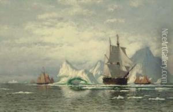 Arctic Whaler Homeward Bound Among The Icebergs Oil Painting - William Bradford