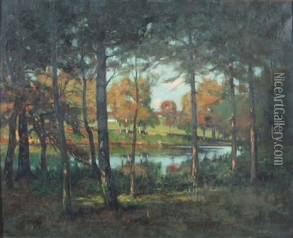 River Through The Trees Oil Painting - Harry Spence