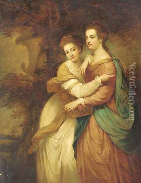 Portrait of Miss Emma and Miss Elizabeth Crewe Oil Painting - Sir Joshua Reynolds