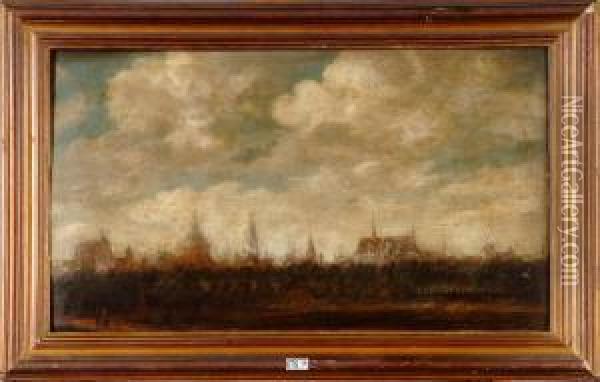 Vue De Leiden Avec La Pieterskerk Et Sint Jacobskerk De Marekerh Oil Painting - Anthony Jansz. Van Der Croos