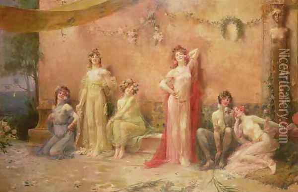 The Temptresses Before a Wall Covered with Graffiti Oil Painting - Felix Hippolyte-Lucas