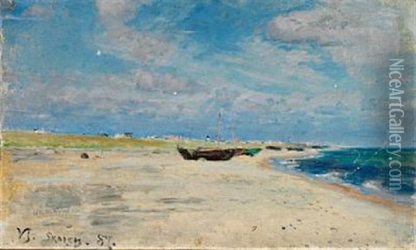 Boats At The Beach Of Skagen Oil Painting - Viggo Johansen