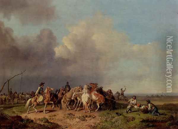The Horse Round-Up Oil Painting - Heinrich Burkel