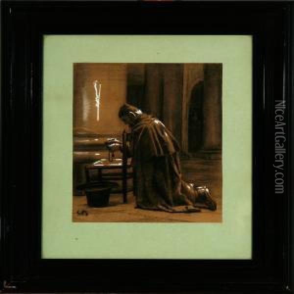 To Landscapes And A Praying Monk Oil Painting - Carl Bloch