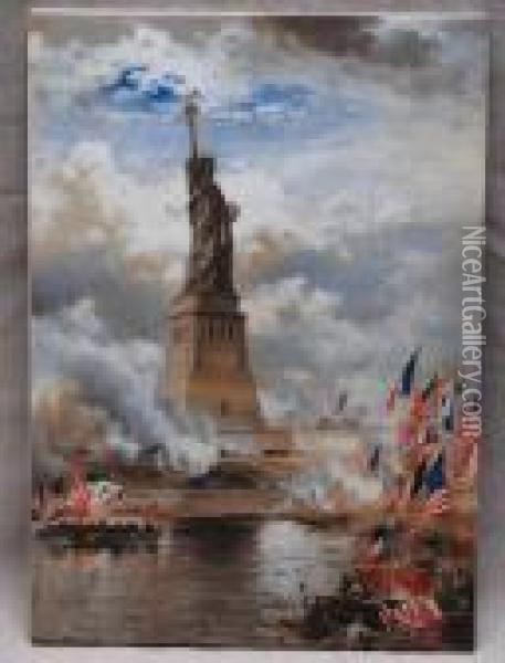 The Unveiling Of The Statue Of Liberty Enlightening The World Oil Painting - Edward Moran
