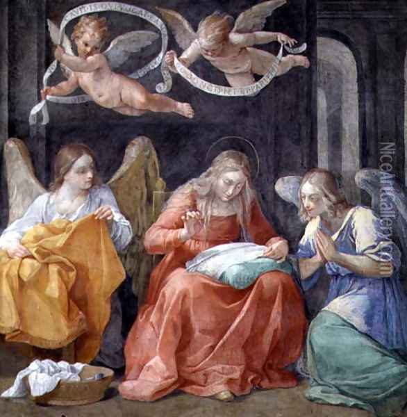 The Virgin Sewing, from the Cappella dellAnnunciata Chapel of the Annunciation 1610 Oil Painting - Guido Reni