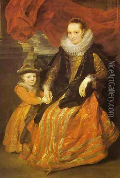 Portrait of Susanna Fourment and Her Daughter Oil Painting - Sir Anthony Van Dyck