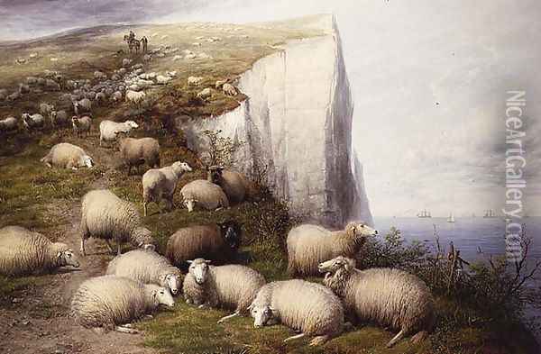 On the Kentish Cliffs Oil Painting - Thomas Sidney Cooper