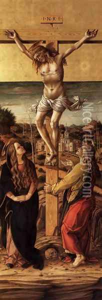 Crucifix with the Virgin and St John the Evangelist Oil Painting - Carlo Crivelli