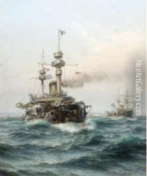 The Capt. R.s. Navy, French Ironclads Oil Painting - Af Herman Sillen