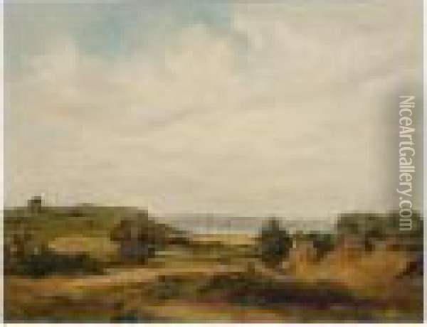 Landscape, Possibly Showing The Solent In The Distance And A View Of The Isle Of Wight Oil Painting - Alfred Vickers