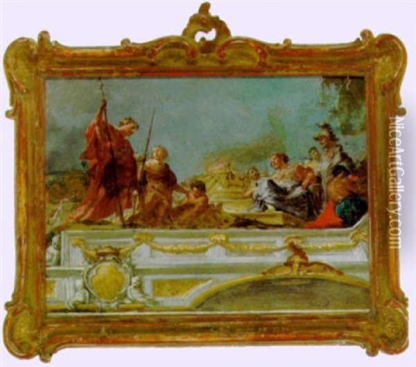 Aeneas Tritt Vor Den Thron Des Fursten Evander Oil Painting - Matthaeus Guenther