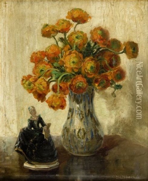 Still Life With Flowers And A Porcelain Figure Oil Painting - Wilhelm Blanke