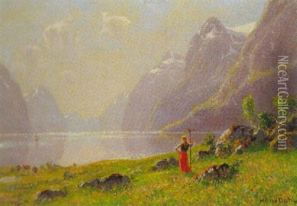 Madchen Am Norwegischen Fjord Oil Painting - Hans Dahl