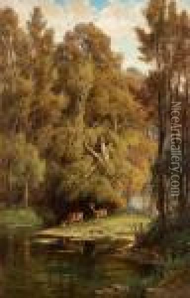 Scenein The Forest With Deers Oil Painting - Hermann David Salomon Corrodi