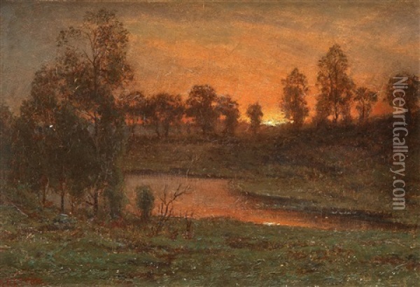 Sunset In A Summer Landscape Oil Painting - Per Ekstroem