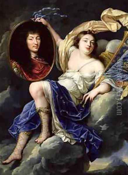 Fame Presenting a Portrait of Louis XIV 1638-1715 to France Oil Painting - Jean Nocret I