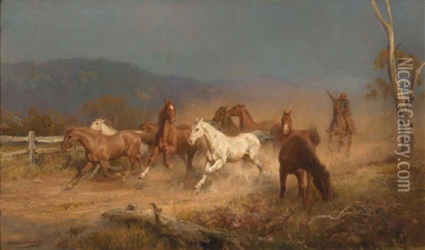 Tailing The Horses Oil Painting - Jan Hendrik Scheltema