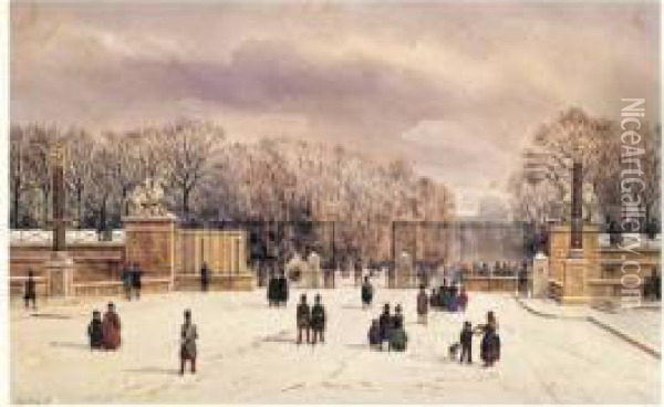 L'entree Du Jardin Des Tuileries Sous La Neige Oil Painting - Theodore Jung
