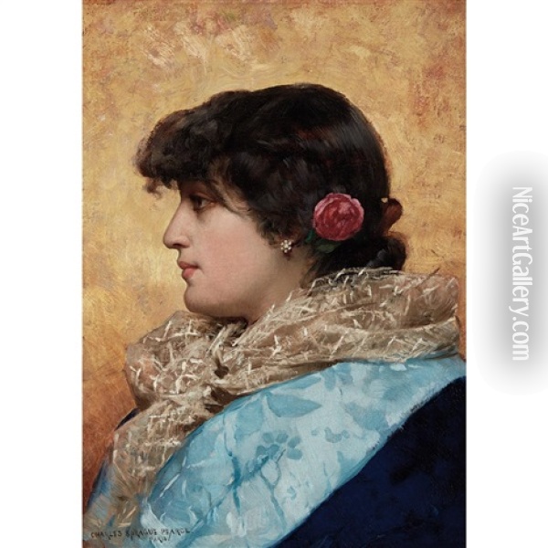 The Blue Shawl Oil Painting - Charles Sprague Pearce