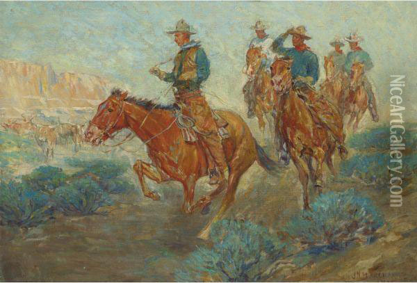 The Cowboys Oil Painting - John Norval Marchand