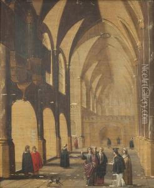 A Church Interior With Christ Preaching Oil Painting - Pieter Ii Neefs