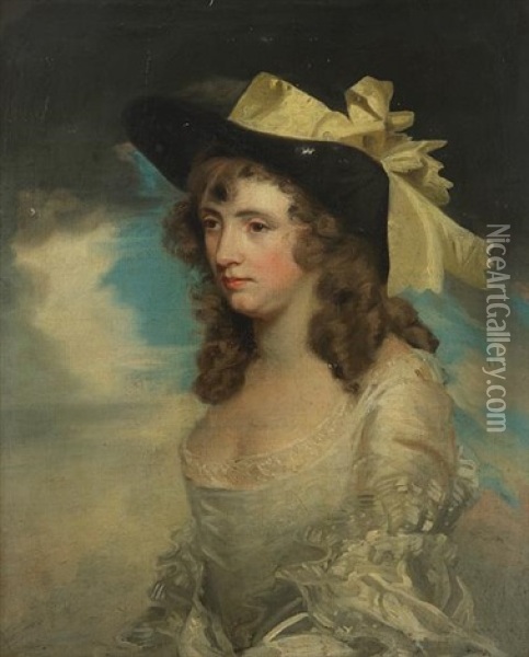 Portrait Of Mrs. Crowe In A Black Bonnet Oil Painting - Sir John Hoppner