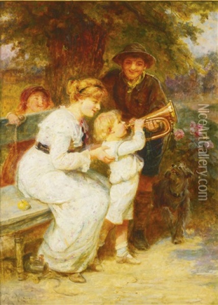 Learning To Play The Trumpet Oil Painting - Frederick Morgan