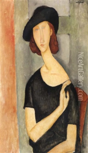 Jeanne Hebuterne Con Cappello Oil Painting - Amedeo Modigliani