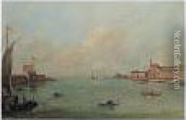 Venice, A View Of The Porto Di 
Lido With The Forte Di Sant'andrea And The Church Of San Niccolo Oil Painting - Giacomo Guardi