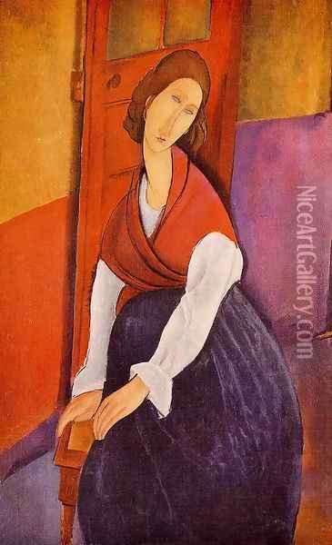 Jeanne Hebuterne (aka In Front of a Door) 1919 Oil Painting - Amedeo Modigliani