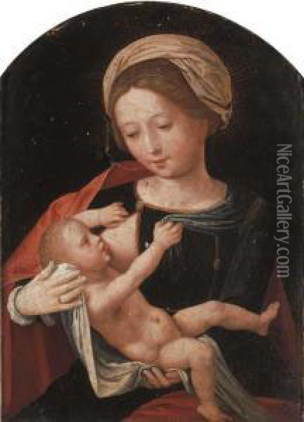 The Virgin And Child Oil Painting - Master Of The Half-Length Figures